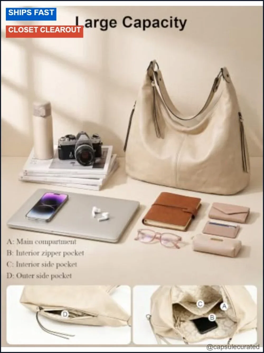 3-in-1 Hobo Crossbody Shoulder Bag PU Leather Womens Large Purse Set